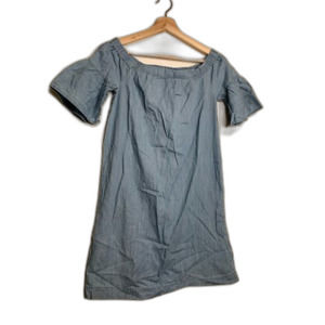 Madewell Womens Azalea Denim Shift Dress Blue Off Shoulder Bell Sleeve XXS